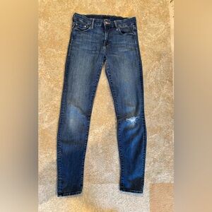 MOTHER The Looker Skinny Jeans 28 Here Kitty Kitty Distressed Knee Stretch